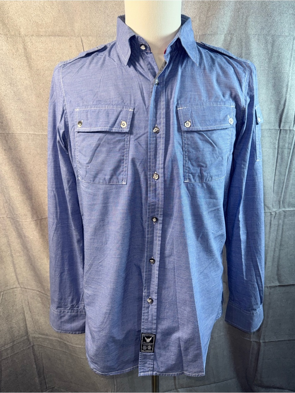 1319-Company 81 Men's Casual Button-Down Shirt in Light Blue with Chest Pockets